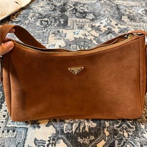 Prada Tan Suede Shoulder Bag